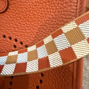 Orange Textured Bag with Checkered Strap